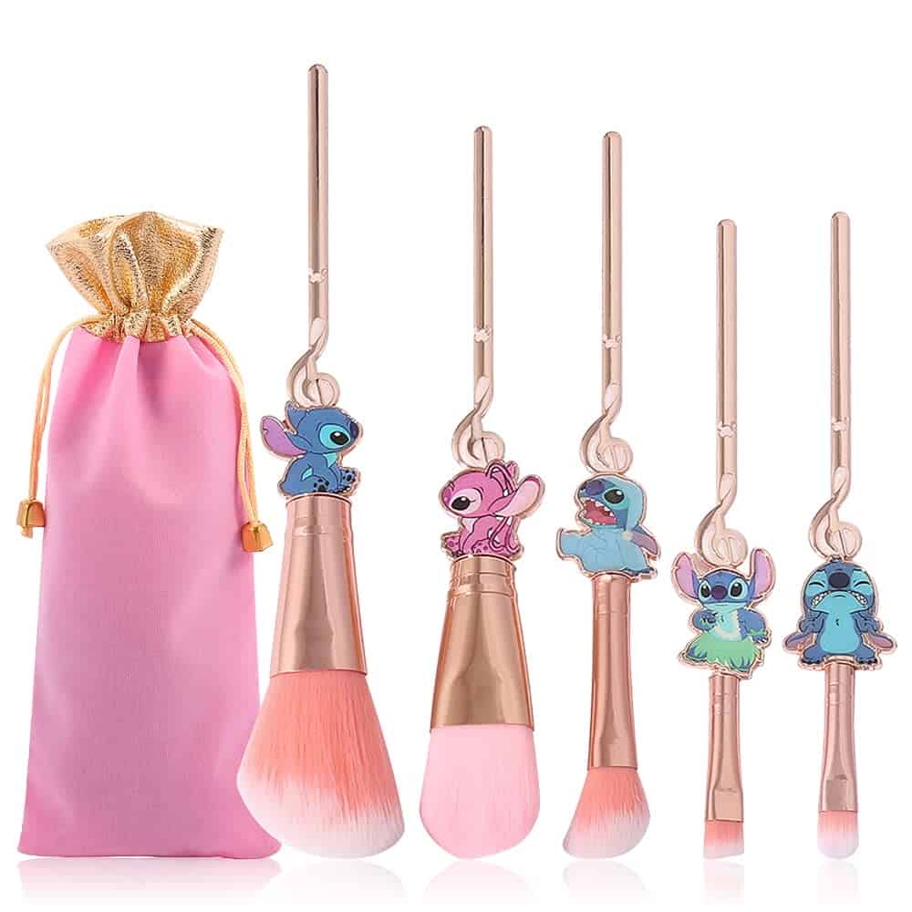 Set di pennelli da trucco per punto Lilo e Stitch, set di pennelli cosmetici per ombretti in polvere, blush, labbra, set di pennelli per trucco Kawaii portatile, idea regalo per ragazze e donne