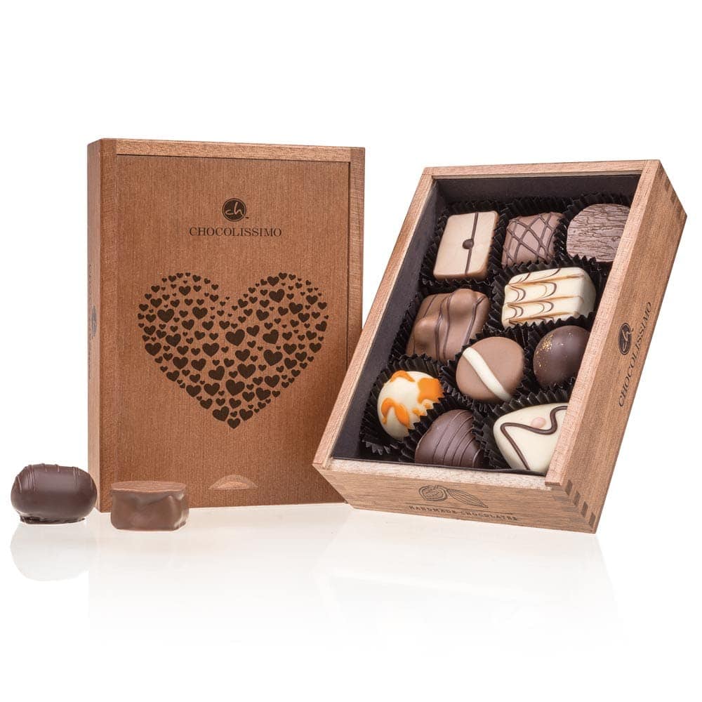 Elegance - Love - 10 cioccolatini fatti a mano in una scatola di legno per la persona amata | Per i miei cioccolatini Sweetheart | Ti amo | Amore | Idea regalo | Uomini | Donne | Compleanno