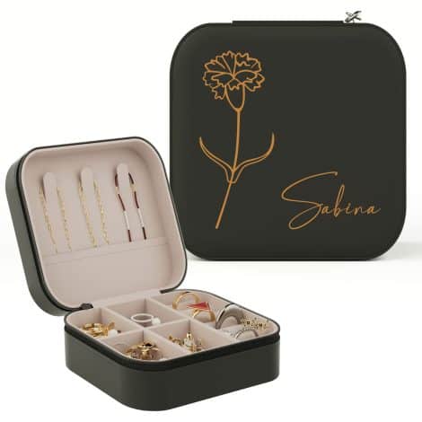 Portagioie personalizzato con fiore e nome, ideale per compleanni, Natale e regali per donne.