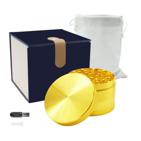 Macinino di spezie e caffè in metallo, 2.5″ (63mm), completo di setaccio per il polline, con scatola regalo ideale per Natale, San Valentino, compleanni (oro)