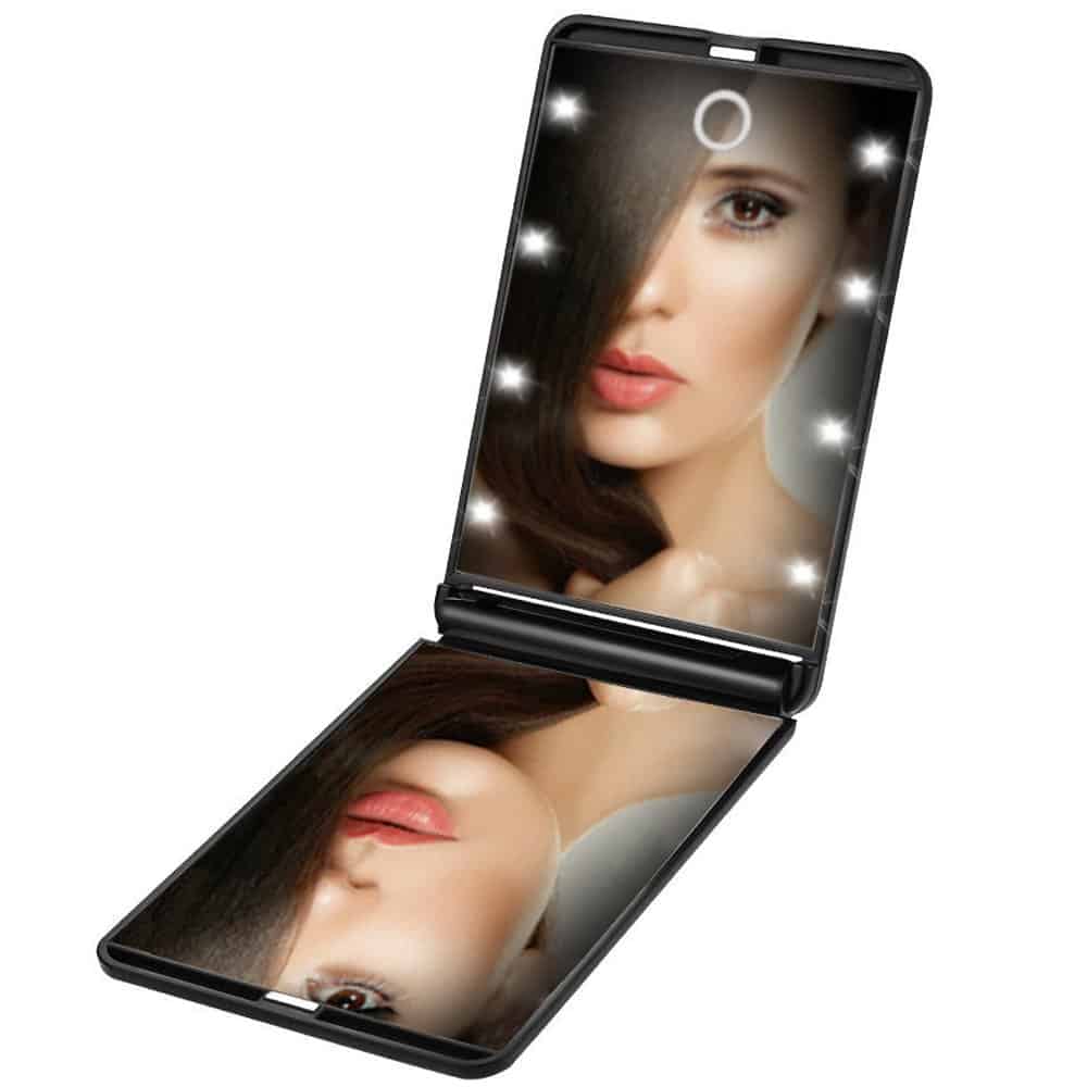 Enkifun Specchio Da Trucco Con Luci Portatile con Illuminazione 8 LED Specchi Doppia Faccia ad Ingradimento 1X 2X Schermo Tocco Dimmerabile Senza Fili per Viaggio Lavoro Bellezza Trucco