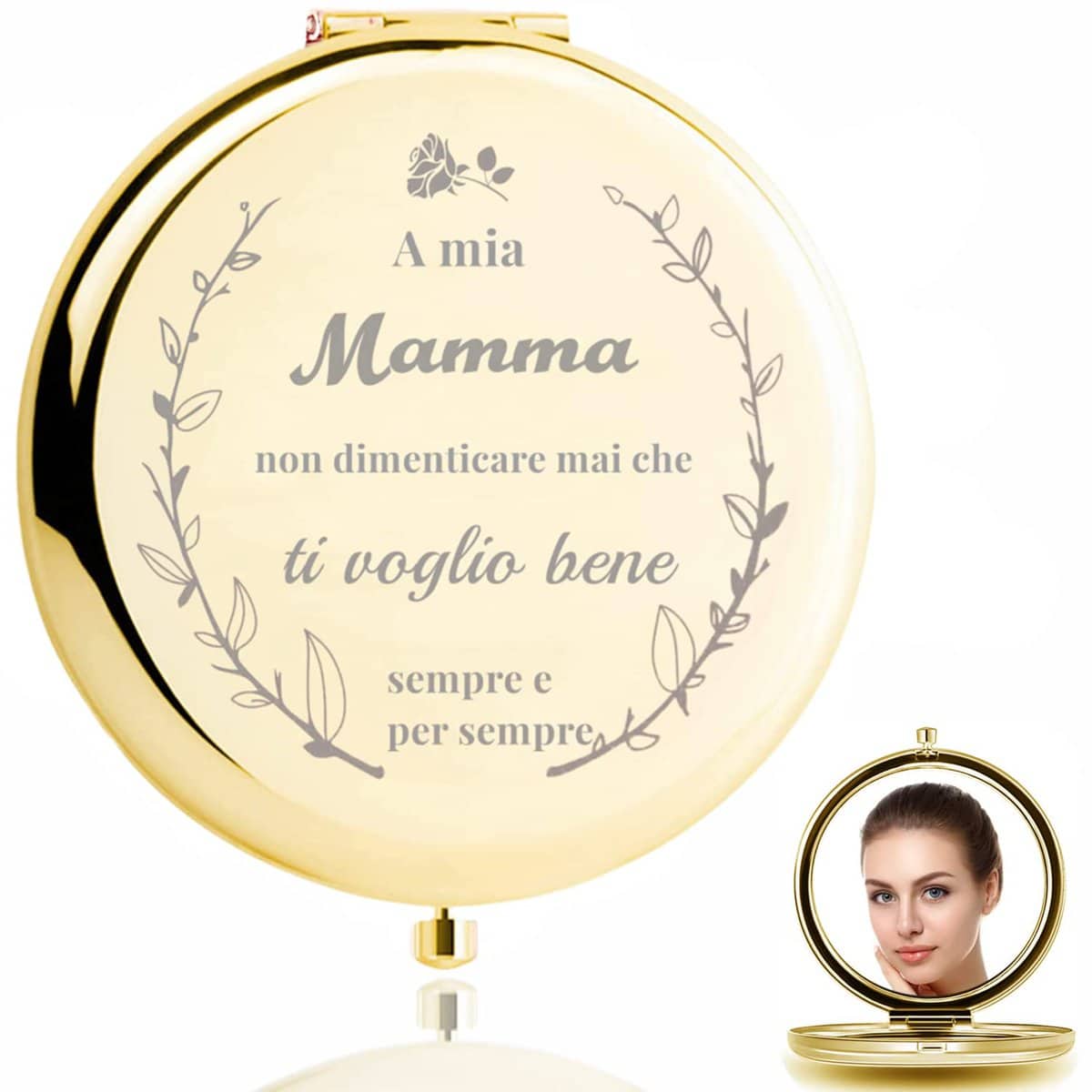 PulangRen Regalo Mamma, Regalo Mamma Compleanno-Ti Voglio Bene Specchio piccolo-Regalo Mamma Natale, Regali Mamma, Festa della Mamma Regalo per Mamma(Oro)