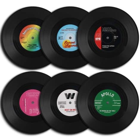 HomEdge – Sottobicchieri in Vinile, Set Retrò 6 Pezzi a Forma di Dischi.