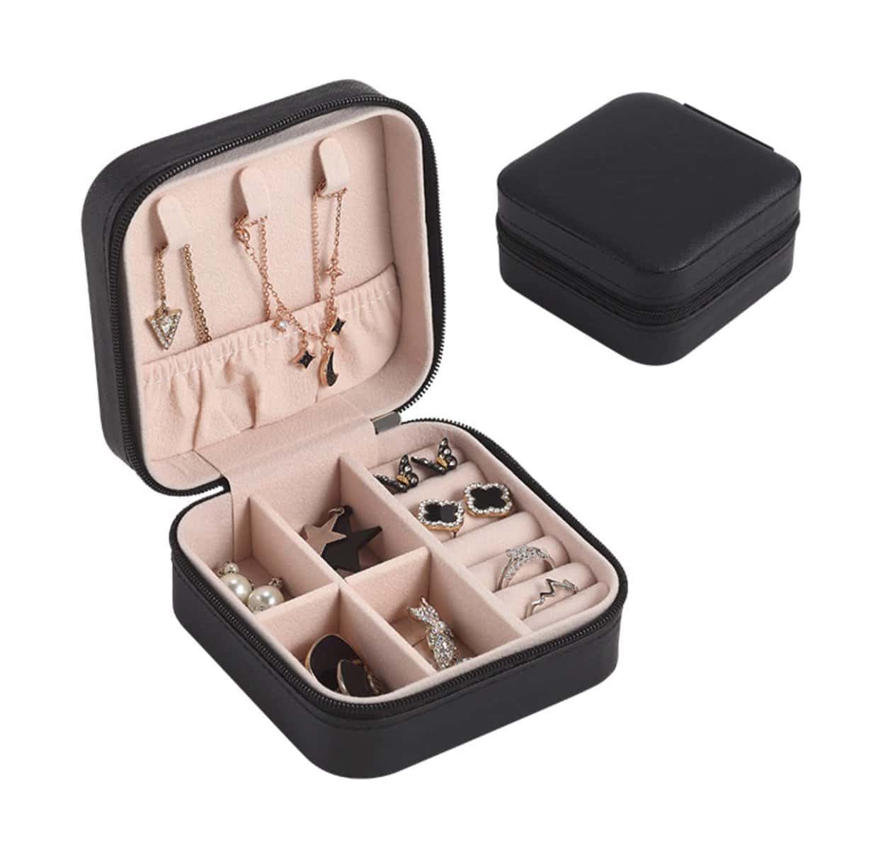 RAPECOTT Scatole Portagioie , Cofanetto Portagioie Gioielli da Viaggio da Donna Organizzatore da Ragazza Custodia Piccola da Gioielleria per Anelli Orecchini Collane Bracciali Scatola Porta Idea Regalo (Nero)
