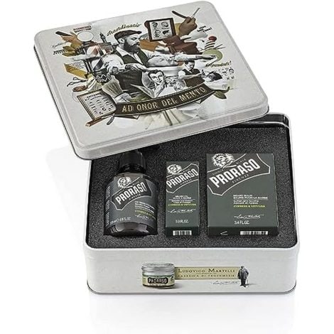 Set da barba Proraso uomo con cipresso e vetiver, regalo perfetto contenente shampoo, olio e balsamo Made in Italy.