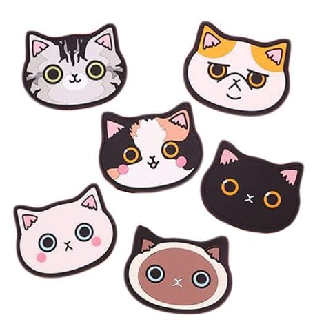 Set di sottobicchieri a forma di gatto in silicone, perfetti per bevande calde e fredde. Ideali per feste, cucina e come regalo. Disponibili in nero.
