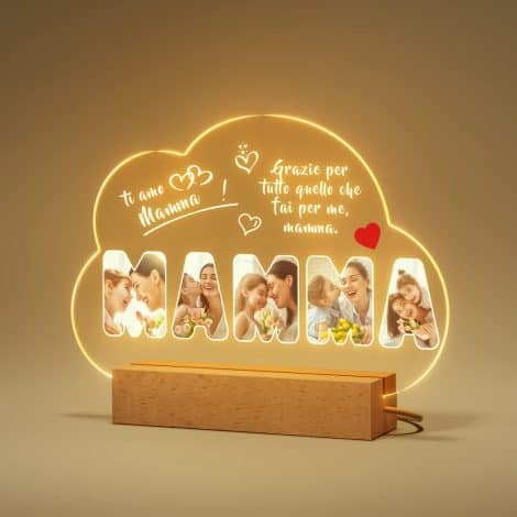 Lampada Personalizzata per Mamma con Foto e Dedica, Regalo Unico per Compleanno o Natale. Luce Notturna Opzionale.