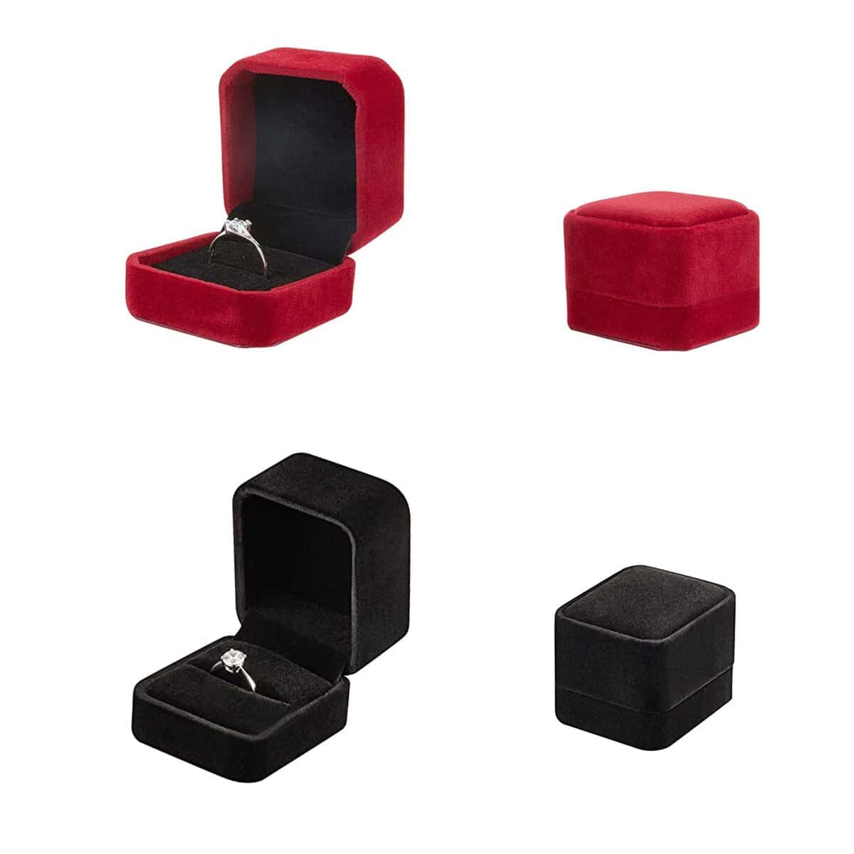 Hudiepan 2 Pezzi Cofanetto Anello di Velluto, Scatola Regalo ad Anello in Velluto, Scatola per Anelli in Velluto, Double Ring Jewelry Box, per Proposta, Matrimonio, Amante Anniversario (Rosso, Nero)