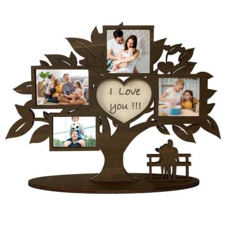 Cornice Albero della Vita in Legno con portafoto multiplo Love You, ideale regalo per fidanzata, mamma, papà a San Valentino.