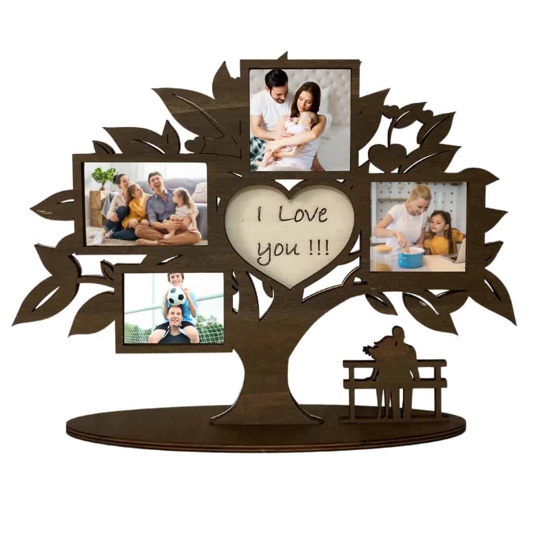 Pekiedo Cornice Albero della Vita in Legno, Portafoto Multiplo Love You, Idea Regalo Fidanzata Mamma Papà San Valentino (Albero della Vita)