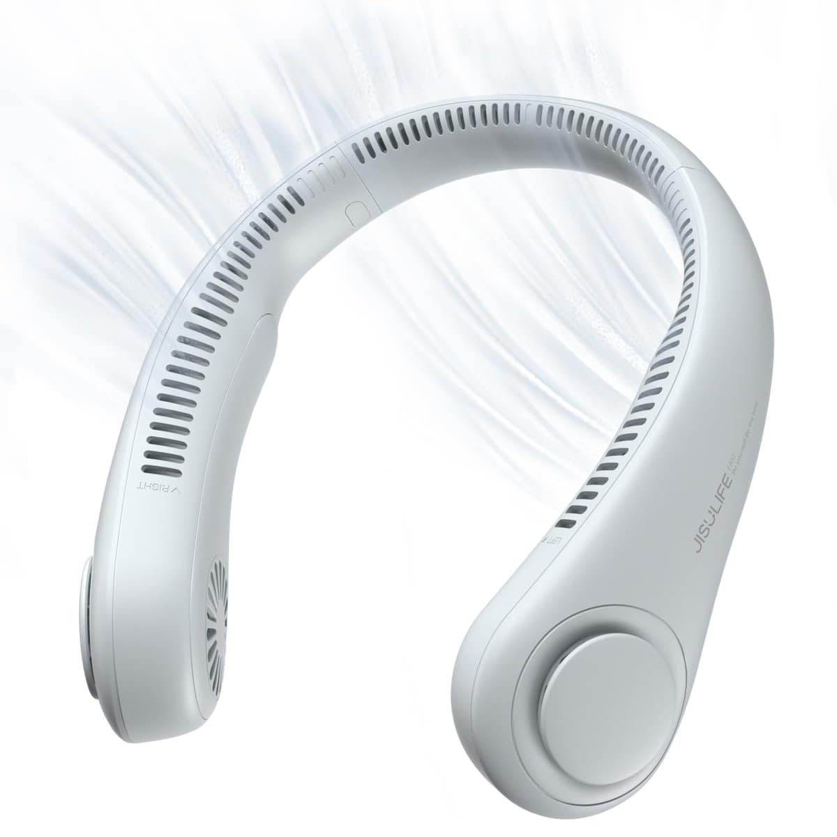 JISULIFE Ventilatore portatile da collo, senza pale, senza pale, 4000 mAh, a batteria, senza foglie, ricaricabile, design con cuffie, 3 velocità, regalo per donne e uomini, grigio