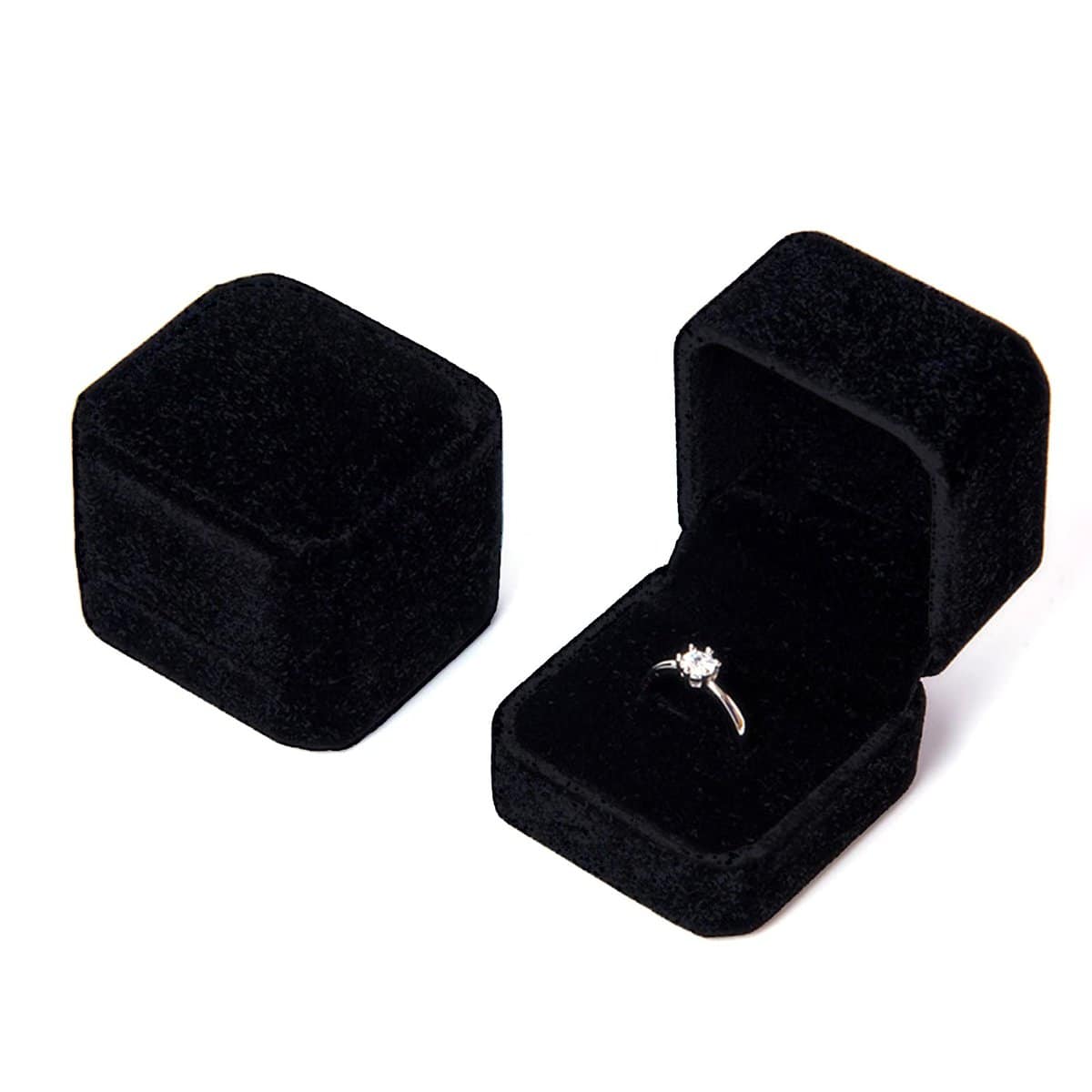 DUOXIN 2Pezzi Velluto Scatola per Anelli, Velluto Scatola di Gioielli Scatola Regalo Scatola Degli Orecchini per Nozze, Fidanzamento, Matrimonio, Compleanno Regalo - Nero