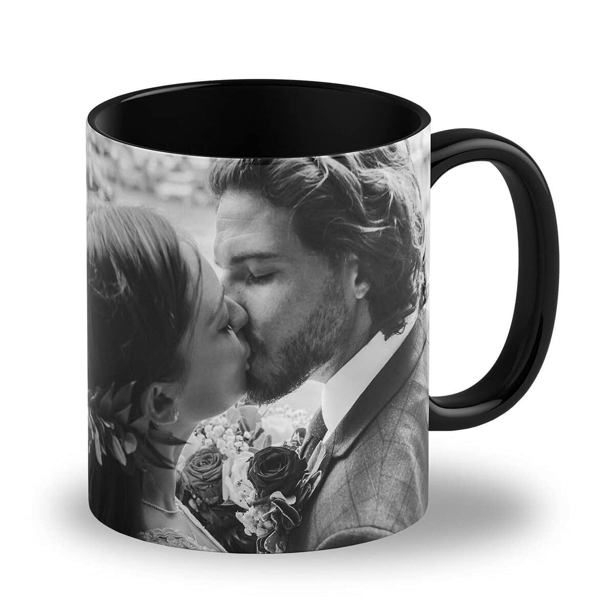 LOOXIS Tazza personalizzata con la vostra foto + testo, disegnata da voi, vari colori - Idea regalo per compleanno, donne e uomini - possibilità di stampa panoramica senza bordo, 325ml - Nero