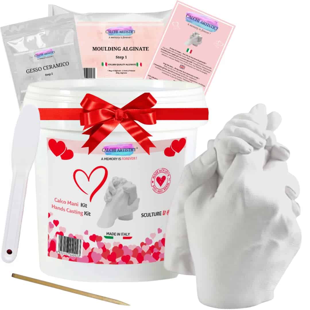 CALCHI ARTISTICI Kit XL Calco Mani Coppia 3D con Gesso e Alginato per Adulti e Bambini Idea Regalo per Coppie Amici e Famiglia per lei e lui Regalo Fidanzati Matrimonio Anniversario