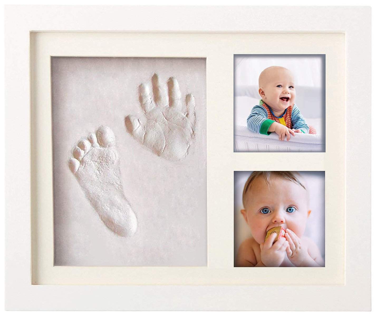 Set Impronte di Mani e Piedi per Neonati - Cornice Foto in Legno, Vetro Acrilico, Massa Impronta e Segnaposto per 2 Foto del Bambino - Idea Regalo per Neonati, Madri e Padri