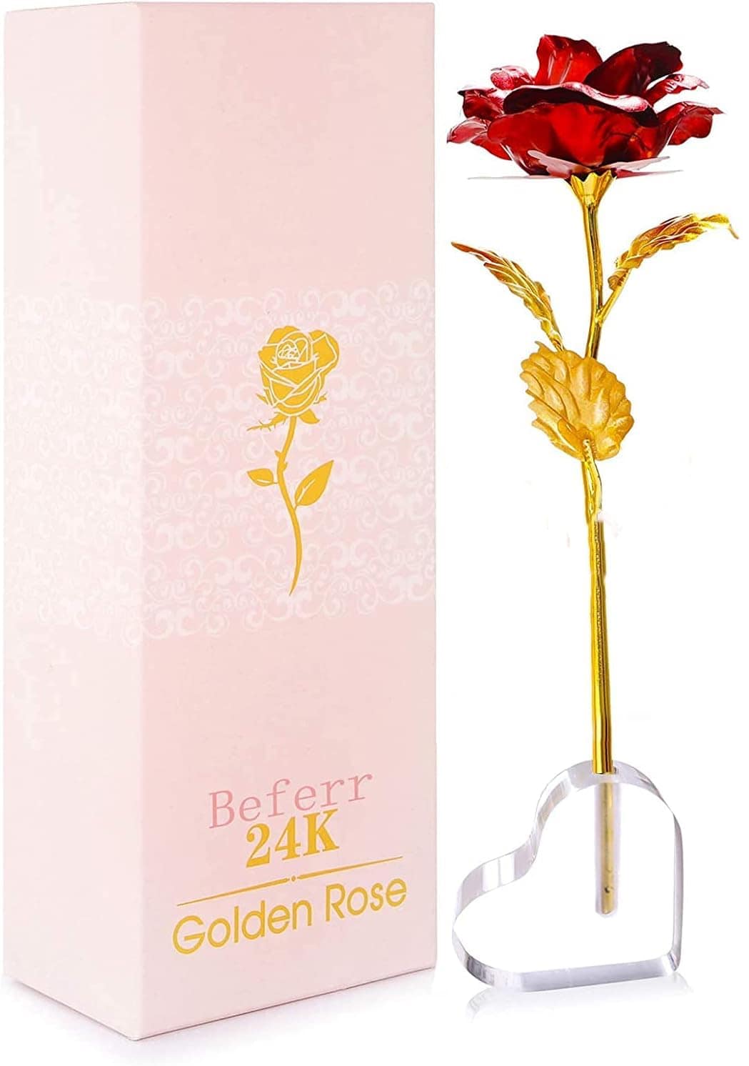 PIQIUQIU Rosa Fiore Artificiale Placcato e Base, Rosa Eterna Regalo per Fidanzata Moglie Madre Figlia Nonna Donna a San Valentino