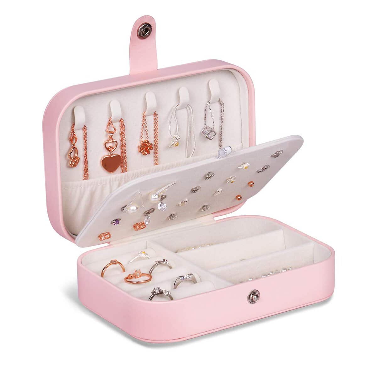 JOYUE Scatole Portagioie Gioielli, Portagioie da Viaggio da Donna 2 Strati Portable Gioielleria per Anelli Orecchini Collane Bracciali, 16,5 x 11,5 x 5,5 cm (Rosa)