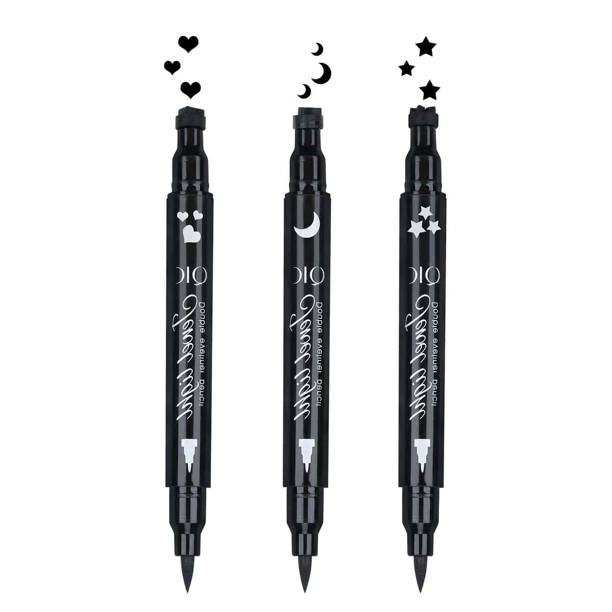 Yuccer 3 Pezzi Eyeliner Stamp Liquido Eyeliner Waterproof Nero Occhi Eyeliner Penna Stampino Lunga Durata Regalo Trucchi Donna (Stella + Luna + Cuore)