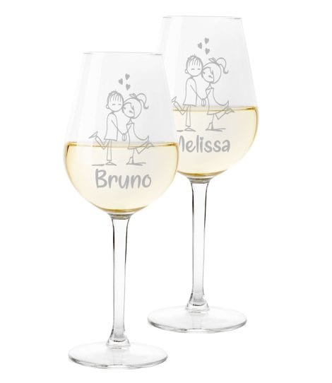 Coppia di Calici Innamorati Personalizzati: Set di 2 bicchieri da vino con nome inciso – vetro 500 ml.