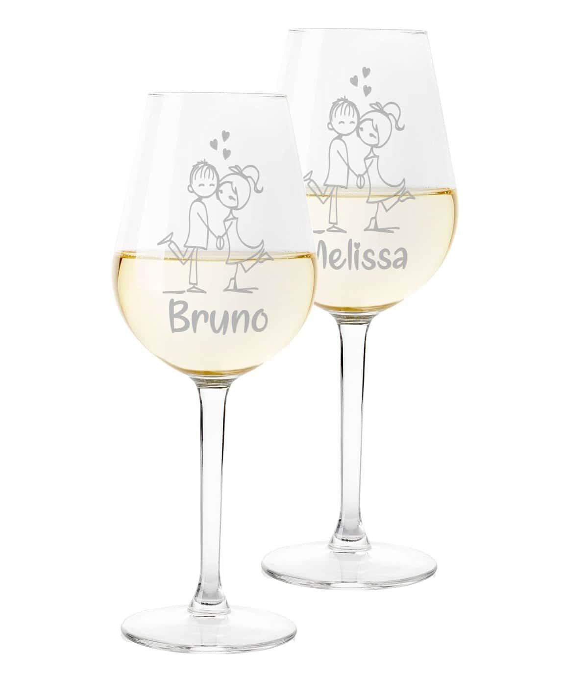 Colorfamily Coppia Calici Personalizzati Set da 2 calici vino personalizzati con nome Innamorati disegno - bicchiere in vetro 500 ml