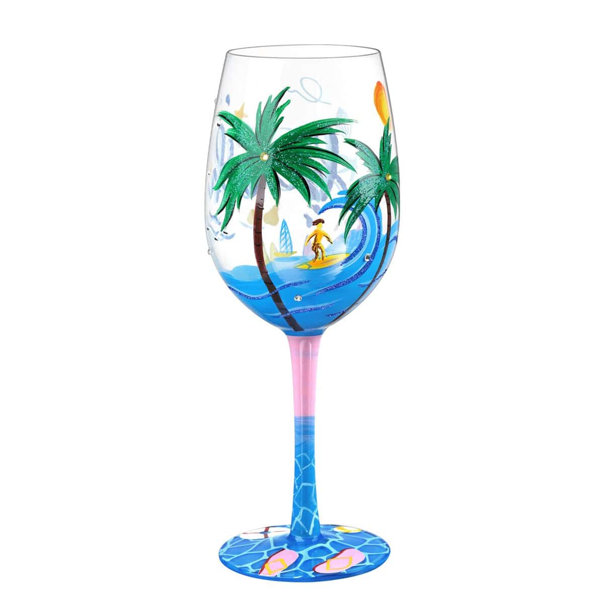 NymphFable Spiaggia Bicchieri da vino 15 oz dipinto a mano bicchieri da vino colorati, blu mare spiaggia tema regalo per le donne uomini