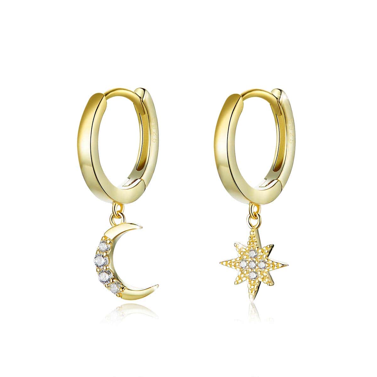 Fanona Orecchini a cerchio per ragazze in argento Sterling 925 placcato oro luna e stella orecchini gioielli regalo di San Valentino per le donne, Cristallo