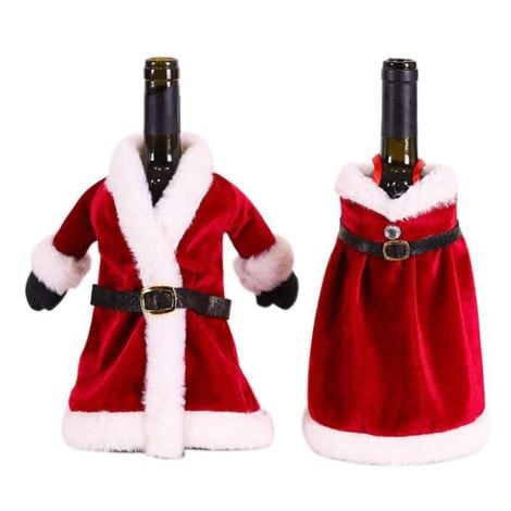 2 copri bottiglia di vino in velluto rosso per decorare e fornire una festa di Natale.