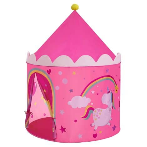 Tenda Gioco Castello Principessa per ragazze, interni/esterni, con borsa trasporto, regalo per bambini. Rosa/Giallo.