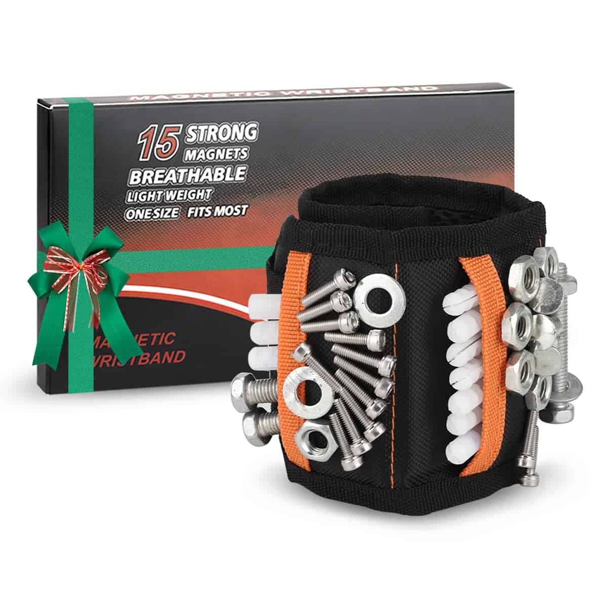 Bracciale Magnetico, Regalo Uomo, Polsino Magnetico con 15 Magneti Super Forti, Fissaggio di Viti/Chiodi/Attrezzi Magnetici, Regalo per Marito, Gadgets Uomo