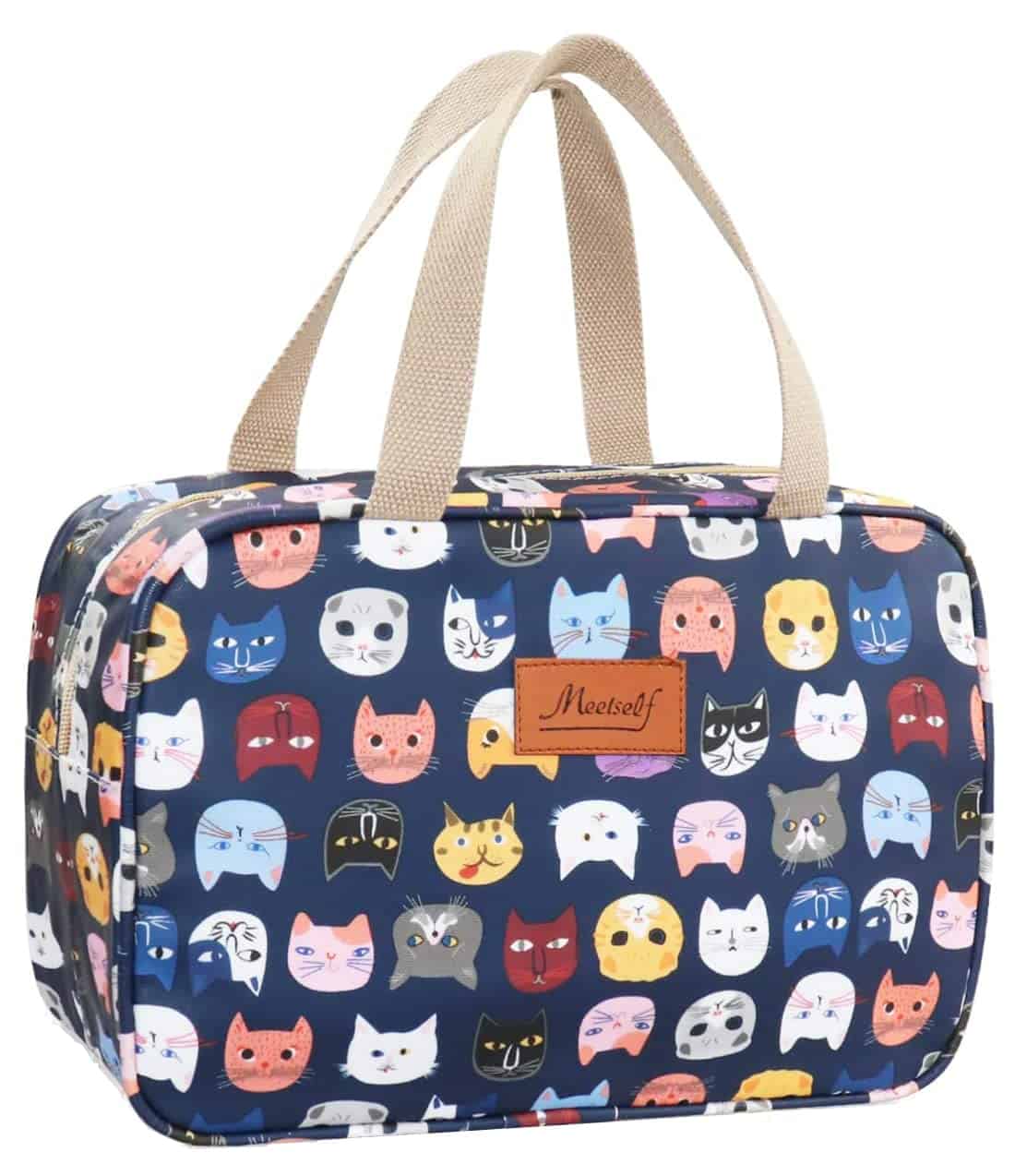 Hjkiopc Borsa da toilette da viaggio, per donna, portatile, per Cosmetici con zip, Impermeabile, Beauty Case(Gatto carino)