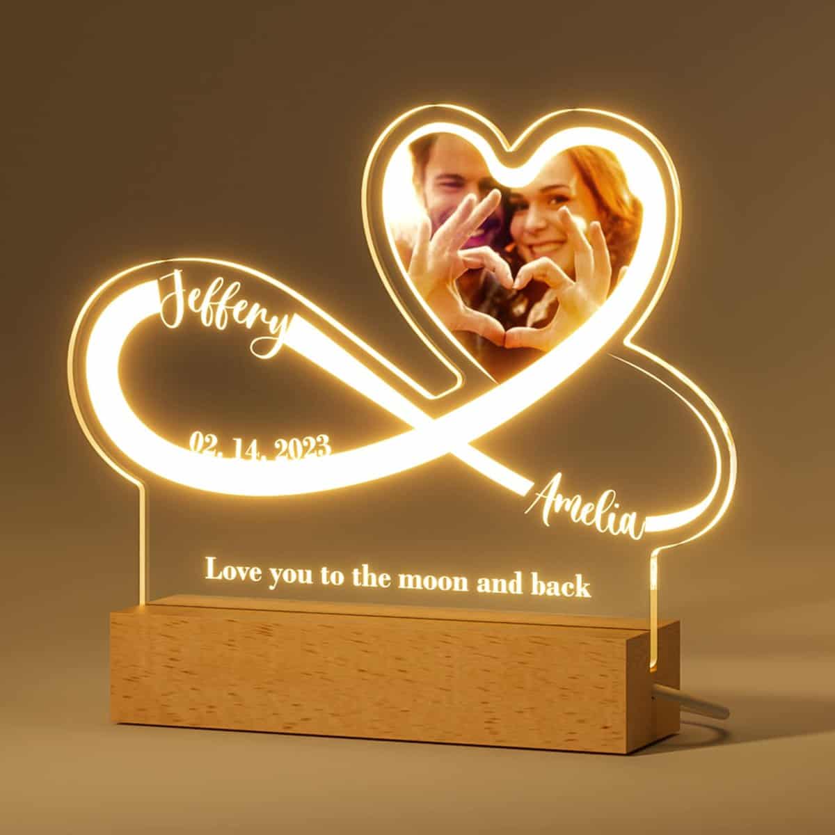 Bemaystar Luce Notturna Infinito Regalo Personalizzato - Lampada Personalizzata con Foto Nome Testo Data - San Valentino per Lei, Regalo Anniversario per Lui, Idee Regalo Donna