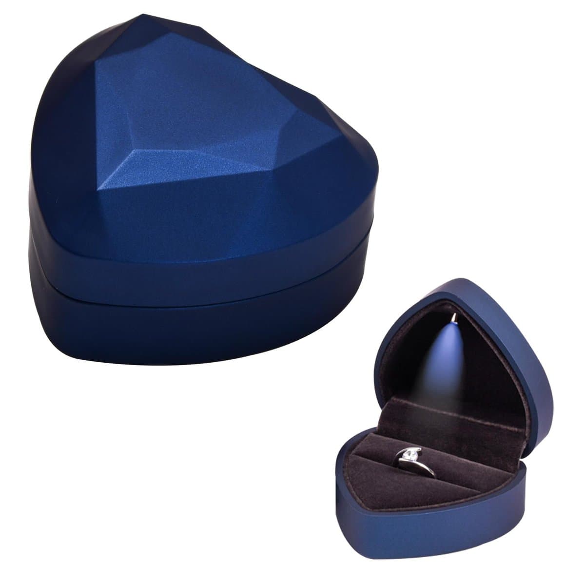Jinlaili Scatola Anelli con Luce a LED, Scatola Anelli di Velluto, Scatolette Regalo di Gioielli, Scatola Decorativa Anelli, Scatola Anelli Cuore per Fidanzamento Proposta Matrimonio Natale (Blu)