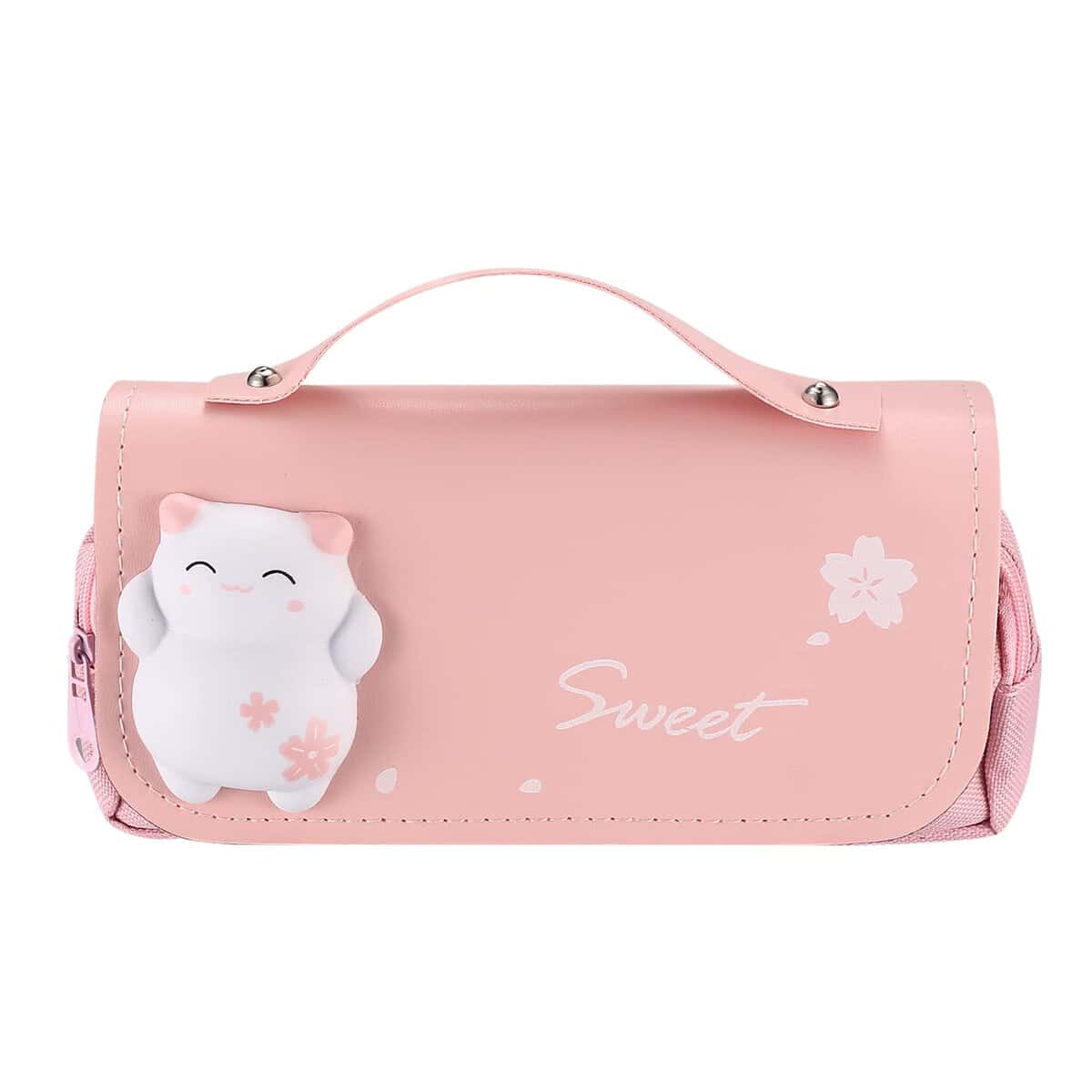 qiwuhai Astuccio a tre scomparti per ragazze, astuccio grande per penne, astuccio portapenne portatile con gattini carini, astuccio scuola regalo per ragazze donne adolescenti (Rosa)