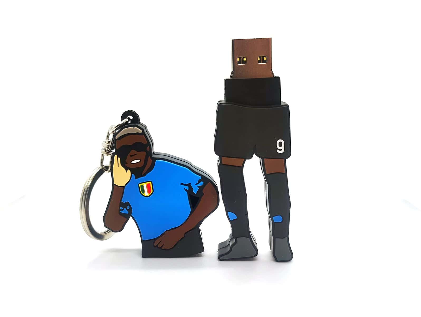 FOOTBALL USB - Portachiavi&Chiavetta USB Drive 3.0 con forma di Osimhen edizione TRICOLORE speciale scudetto gadget da 32 Gb PenDrive alta velocità idea regalo per tifosi napoli (Pendrive+Portachiavi)