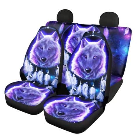 “Set auto chaqlin: 4 coprisedili, protettivi, regalo per uomo e donna, compatibile con tutti, motivo: acchiappasogni/lupo blu.”