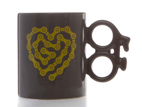 Tazza ciclista con catena a forma di cuore, manico unico a forma di bicicletta, divertente regalo per Natale.