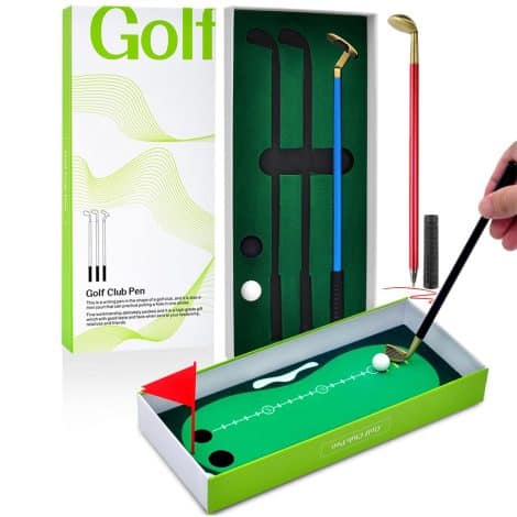 Set di 3 Penne per Golf in Metallo, Mini Golf da Tavolo, 3 Colori, Bandierina, 2 Palline. Regalo per Uomini, Padre, Natale.