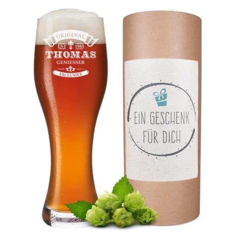 Bicchiere da Birra Inciso – Regalo Compleanno Uomo – Birra Bianca, Birra di Frumento – Anniversario