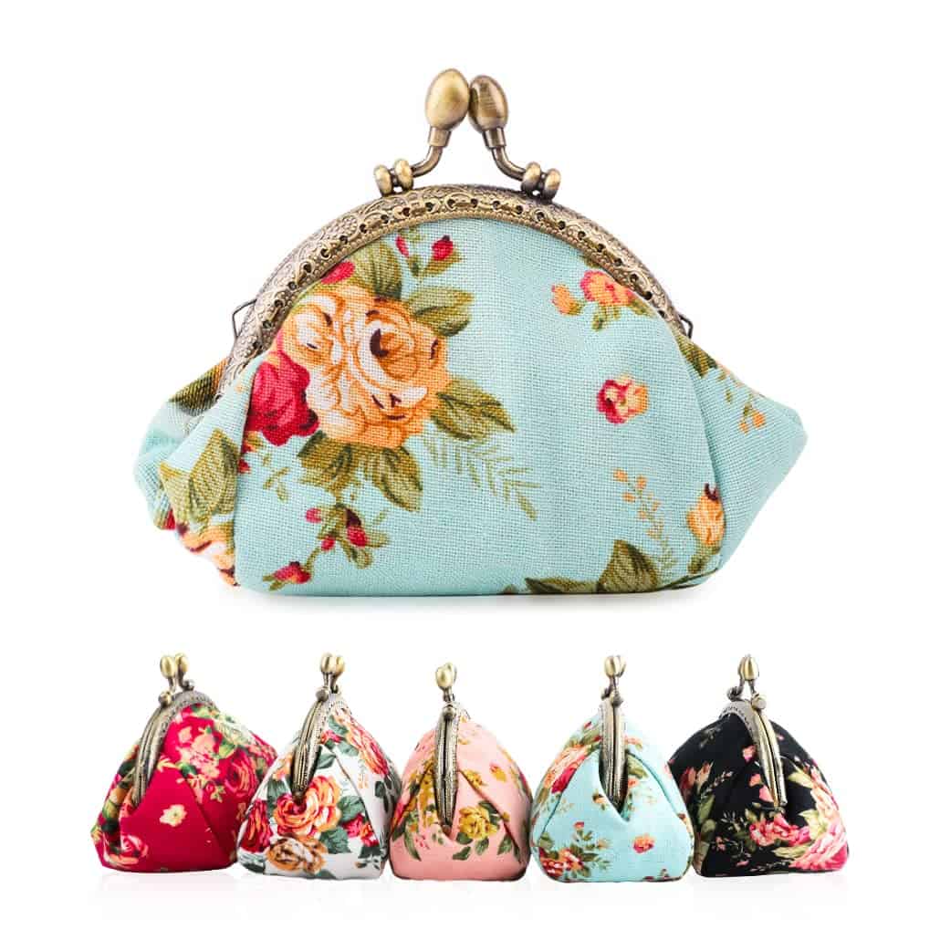 iSuperb Portamonete Chiusura a Scatto Borsellino Tela Porta Monete Portafoglio Piccolo Mini Coin Purse Kiss-Lock Wallet Borsa Metallo Retro Vintage Borsetta Regalo per Donna e Ragazza (Blu)