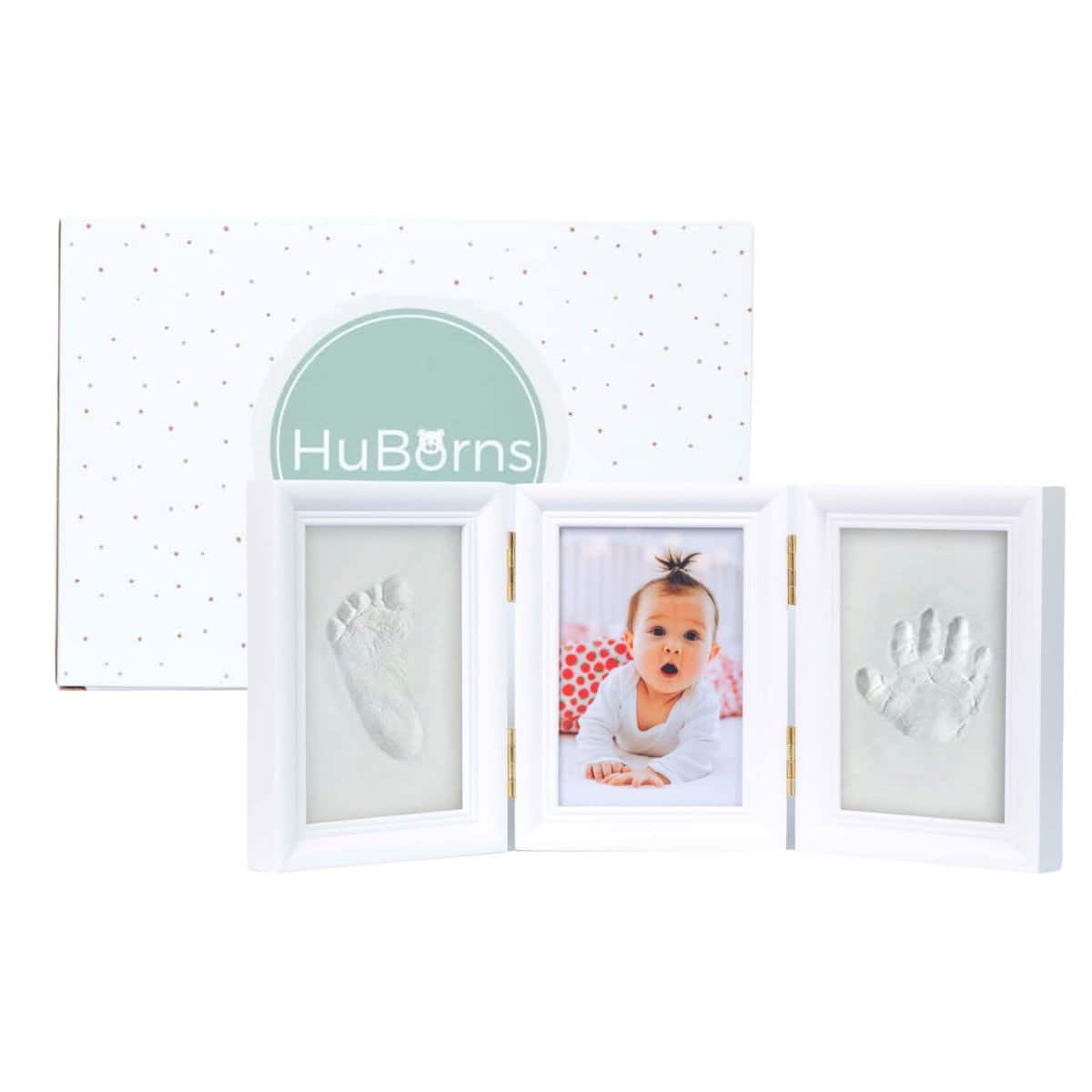 HuBorns - Cornice Impronta Mani e Piedi Neonati - Kit Quadretto Impronte Neonato di Qualità con Calco Senza Crepe - Quadro Ideale per Regalo Originale Neonato
