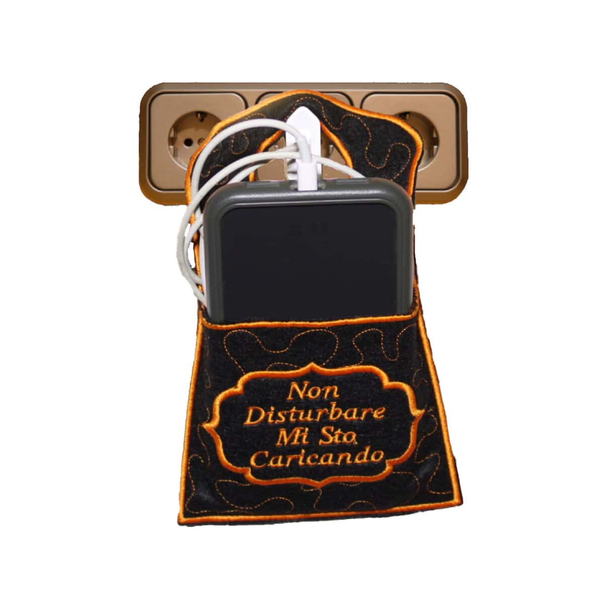 Sartoria Agnese Supporto per Telefono - Artigianale Italiano - Idea regalo uomo/donna - 17,5x11.5 - Compatibile con Iphone, Huawei, Samnsung, Oppo(Nero arancione pannolenci)