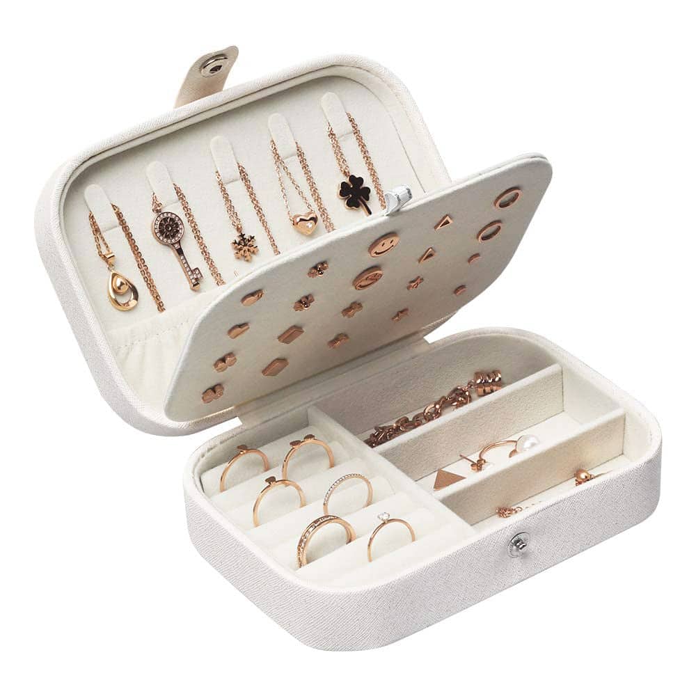 Lrikas Piccolo Portagioie da Viaggio Portagioie Donna Scatola di Gioielli Organizzatore di Gioielli Jewelry Box 16,5 x 11,5 x 5,5 cm (Bianco)