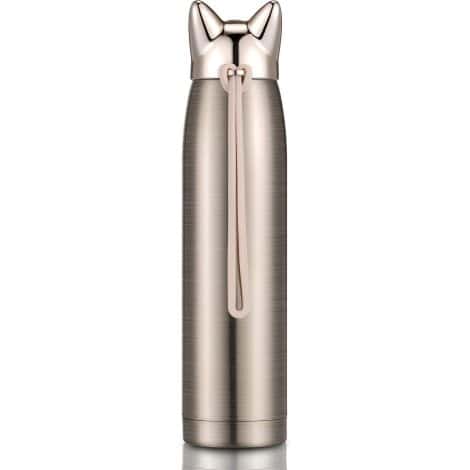 Bottiglia termica da viaggio per donne e bambini, carina e sottovuoto. Gatto dorato in acciaio inox!