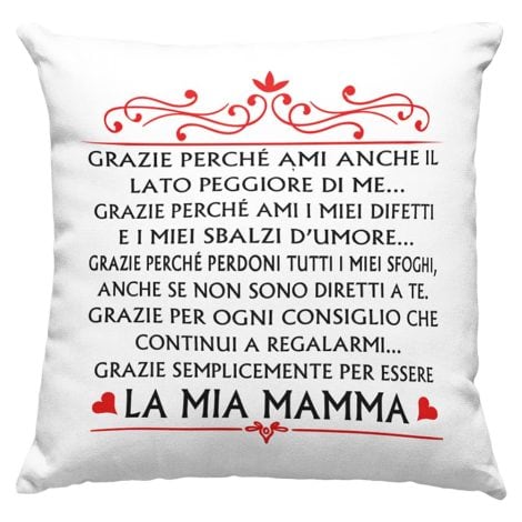 Cuscino “Mamma Amore”, regalo di compleanno unico, grazie per essere la miglior mamma. Perfetto per il divano letto. (40x40cm, Mamma)