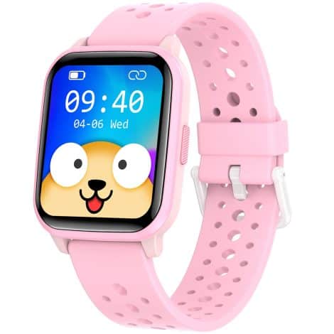 HENGTO Smartwatch per Bambini, Impermeabile con Contapassi, Frequenza Cardiaca, Monitor Sonno, Regalo Bambini 6-16 (Rosa)