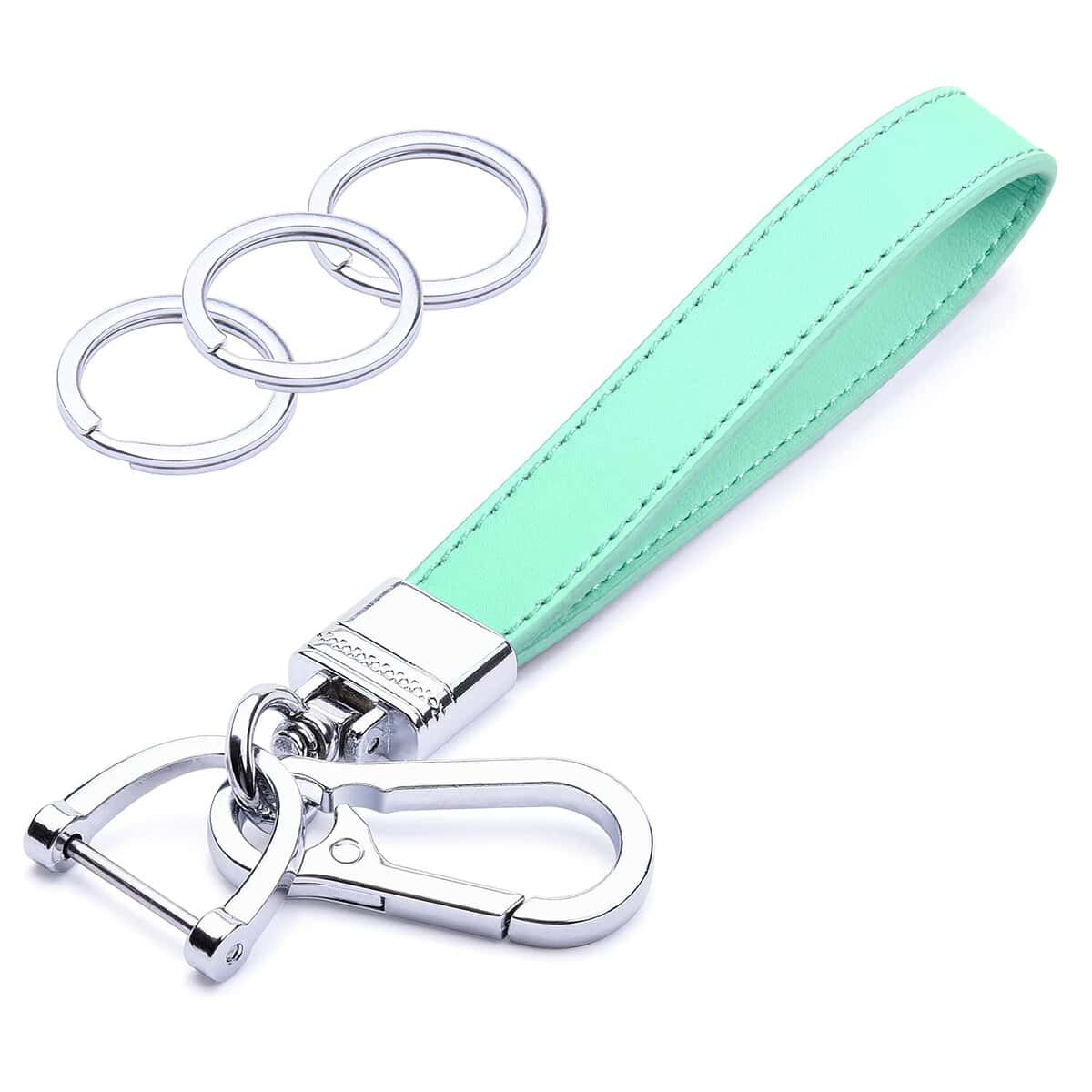wisdompro Portachiavi Auto Pelle, Porta Chiavi con 1 Anello a D, 1 Cacciaviti, 3 Anelli Portachiavi, Portachiavi Uomo/Donna sono il Regalo di Compleanno/Vacanza Ideale per Familiari e Amici (Menta)