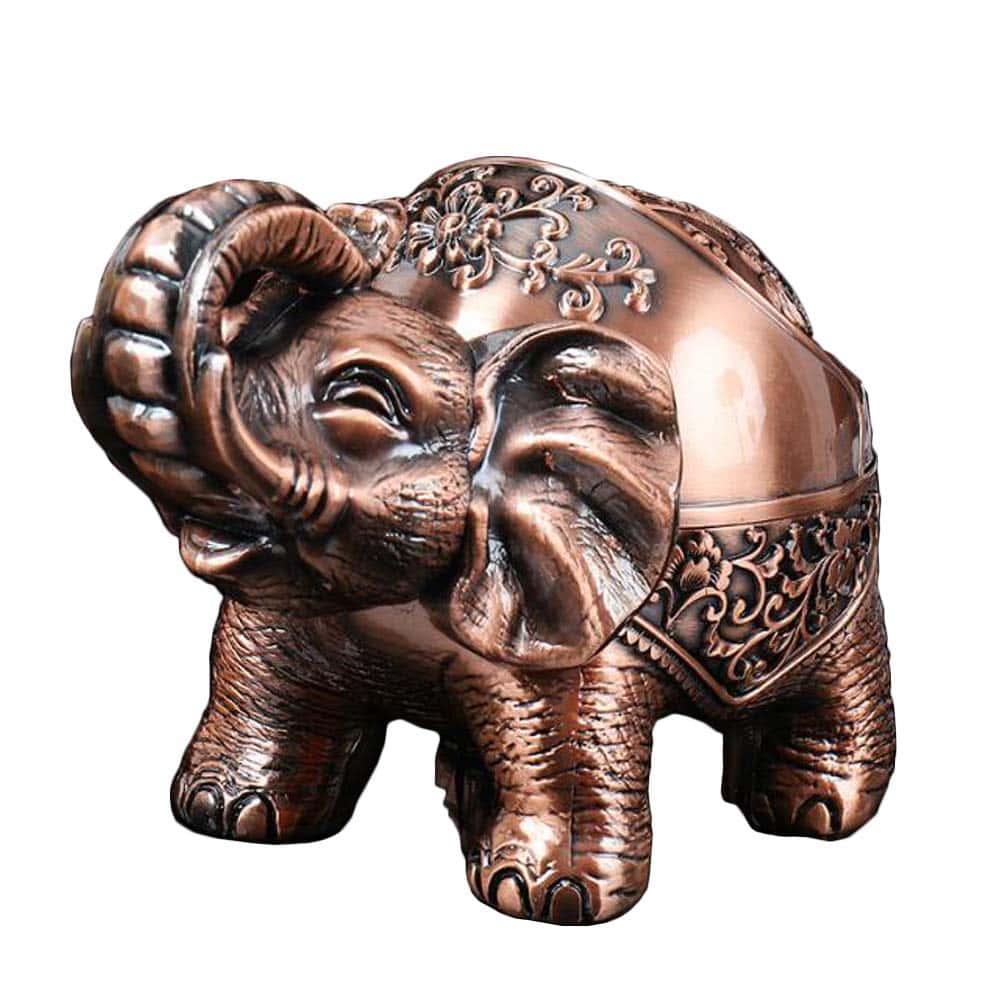 VOANZO Posacenere in Metallo Elefante con Coperchio Coperchio Posacenere Decorativo Creativo Regali per Uomini Artigianato retrò Ornamenti (Rame Rosso)