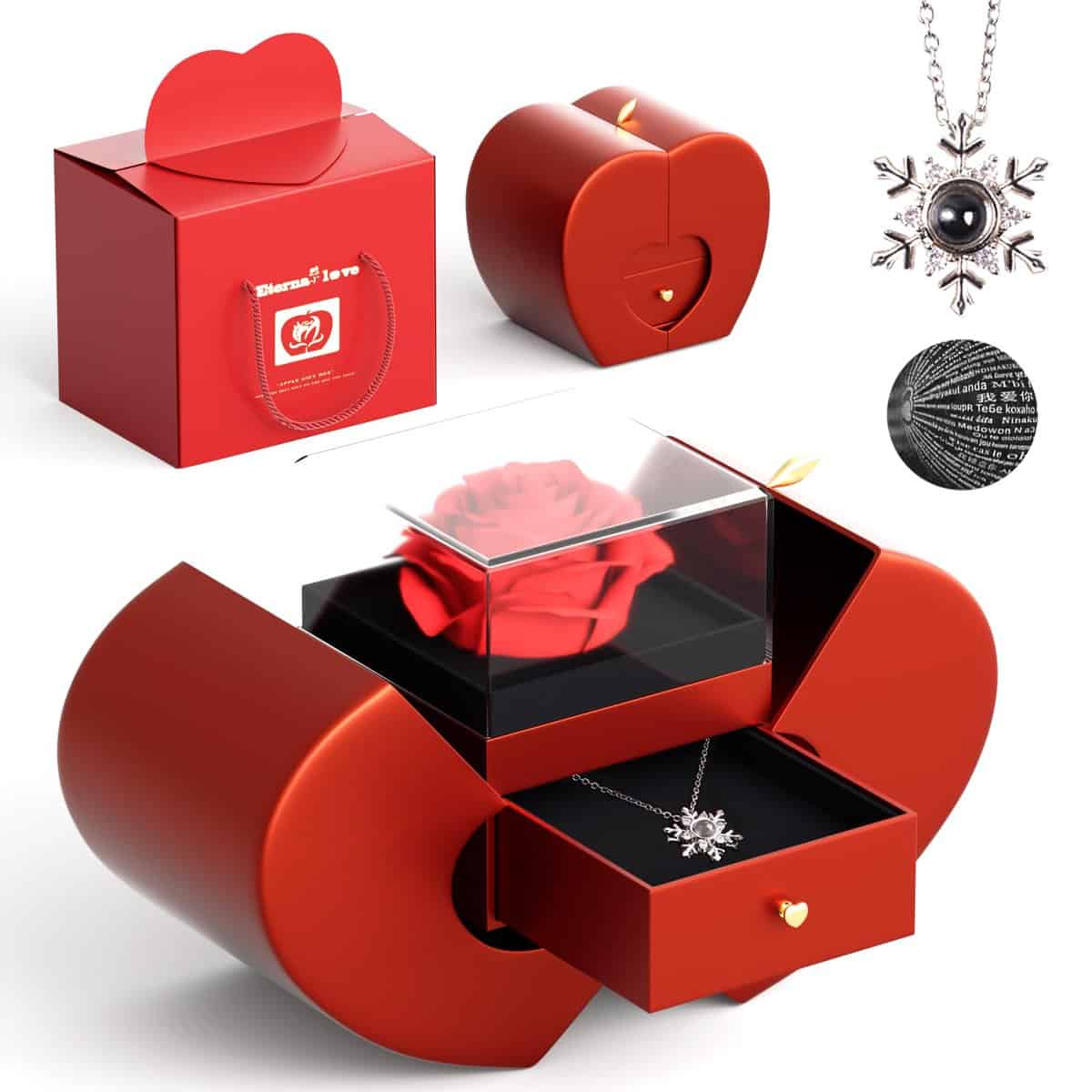 Rosa eterna regalo per lei, regalo di rosa con collana I Love You per donne moglie fidanzata mamma per compleanno, anniversario, San Valentino, festa della mamma, Natale