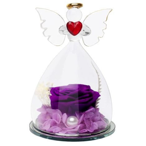 Rosa Eterna ENLENCE, Vera Rosa Stabilizzata con Cupola di Vetro e Angelo, Regalo Perfetto per Natale, San Valentino, Festa della Mamma!