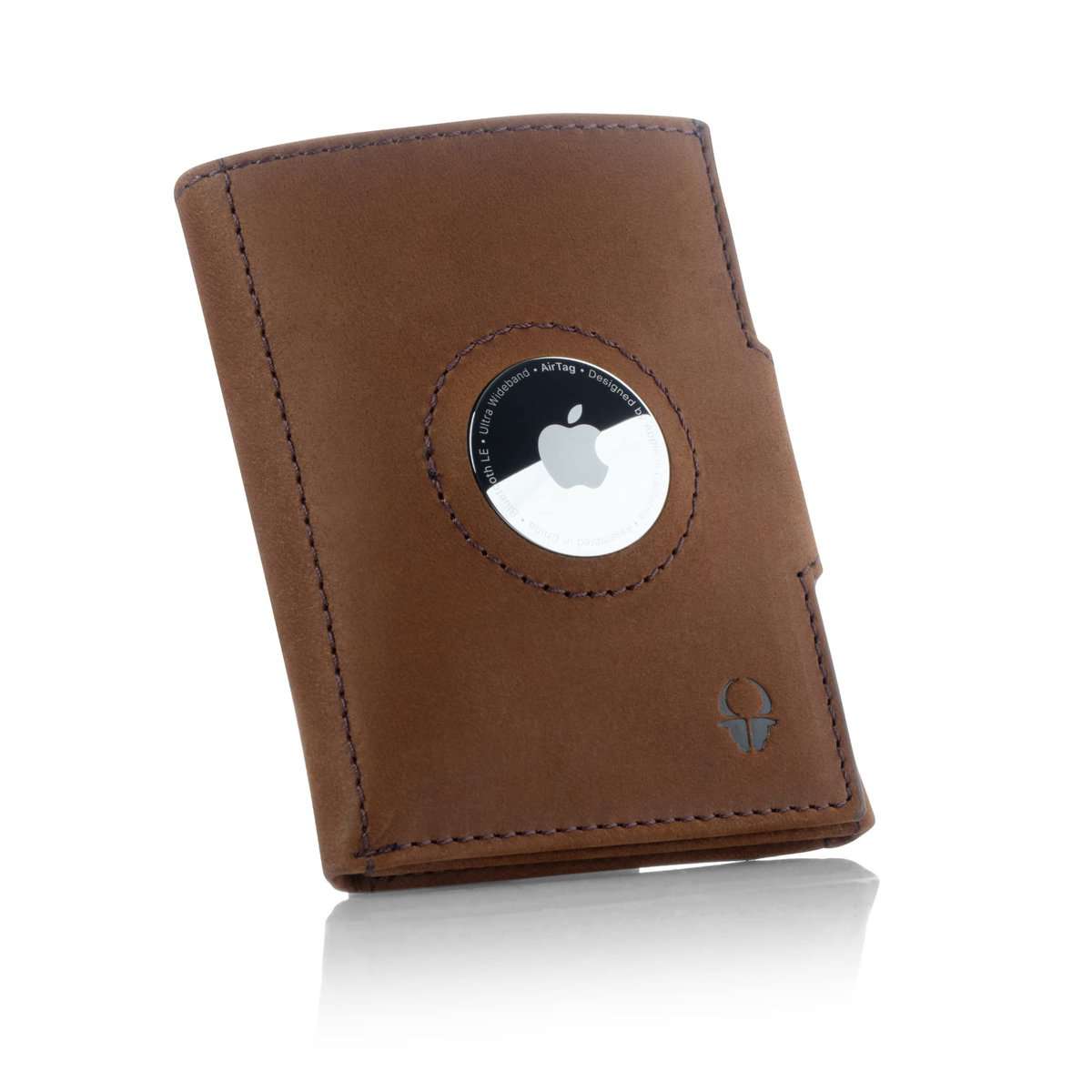 DONBOLSO Portafoglio Airtag da Uomo con Tasca per Apple AirTag | Portafoglio Uomo con Portamonete | Portacarte di Credito da uomo in Vera Pelle | Portafoglio Slim| Colore Marrone Vintage